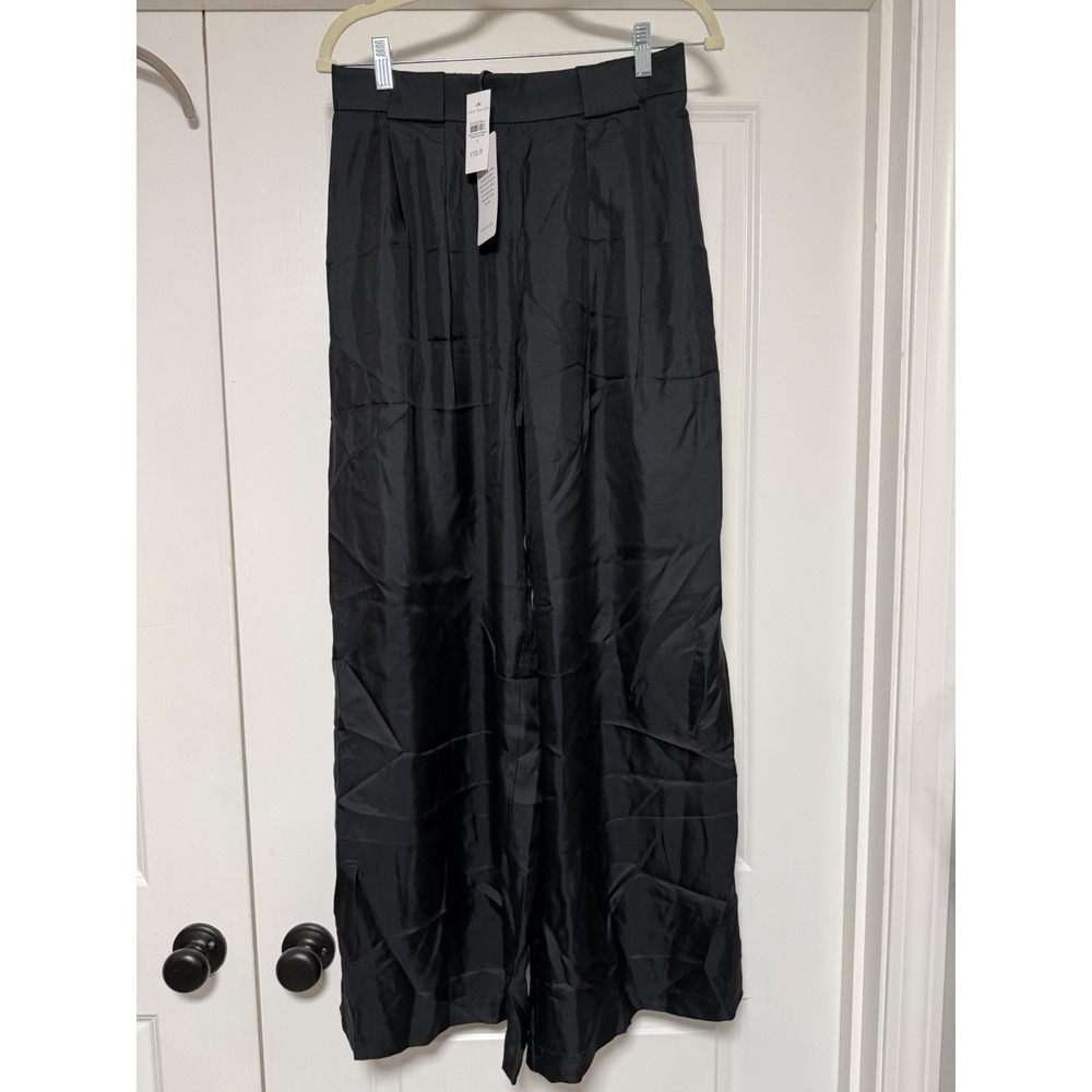 Ann Taylor, Studio Collection,‎ Wide Leg Pull On Silk Pants, Black, Medium